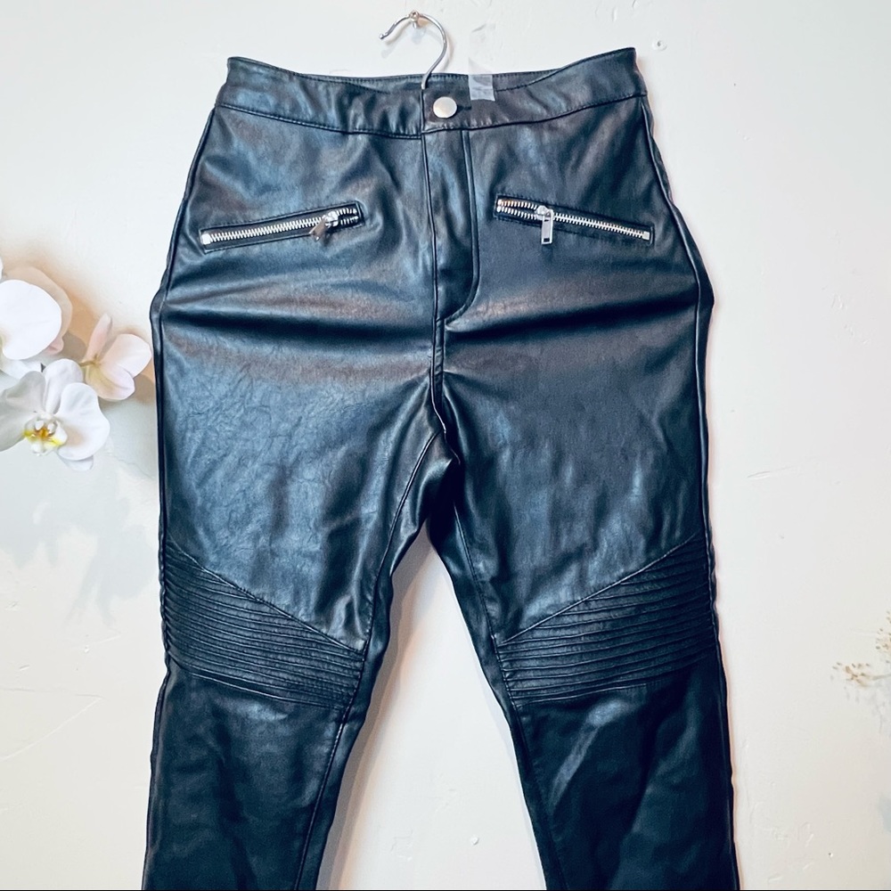 Divided V leather moto sleek leggings sexy high waist waisted pants zipper